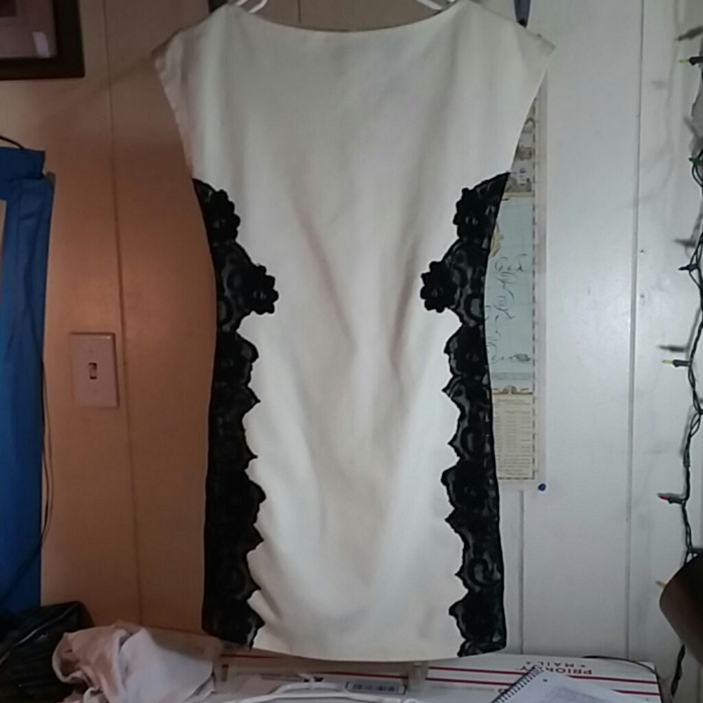 pins + floss Women's Cream with Black Lace Dress